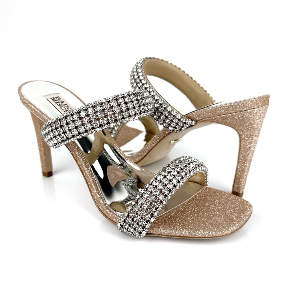 Badgley Mischka Women's Sade Jeweled Double Band Heeled Sandals Gold Size 7.5
